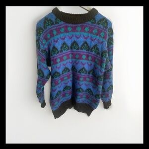 Unisex Med Mohair Acrylic Pullover‎ Retro 90s Granny Sweater Geometric Gallagher